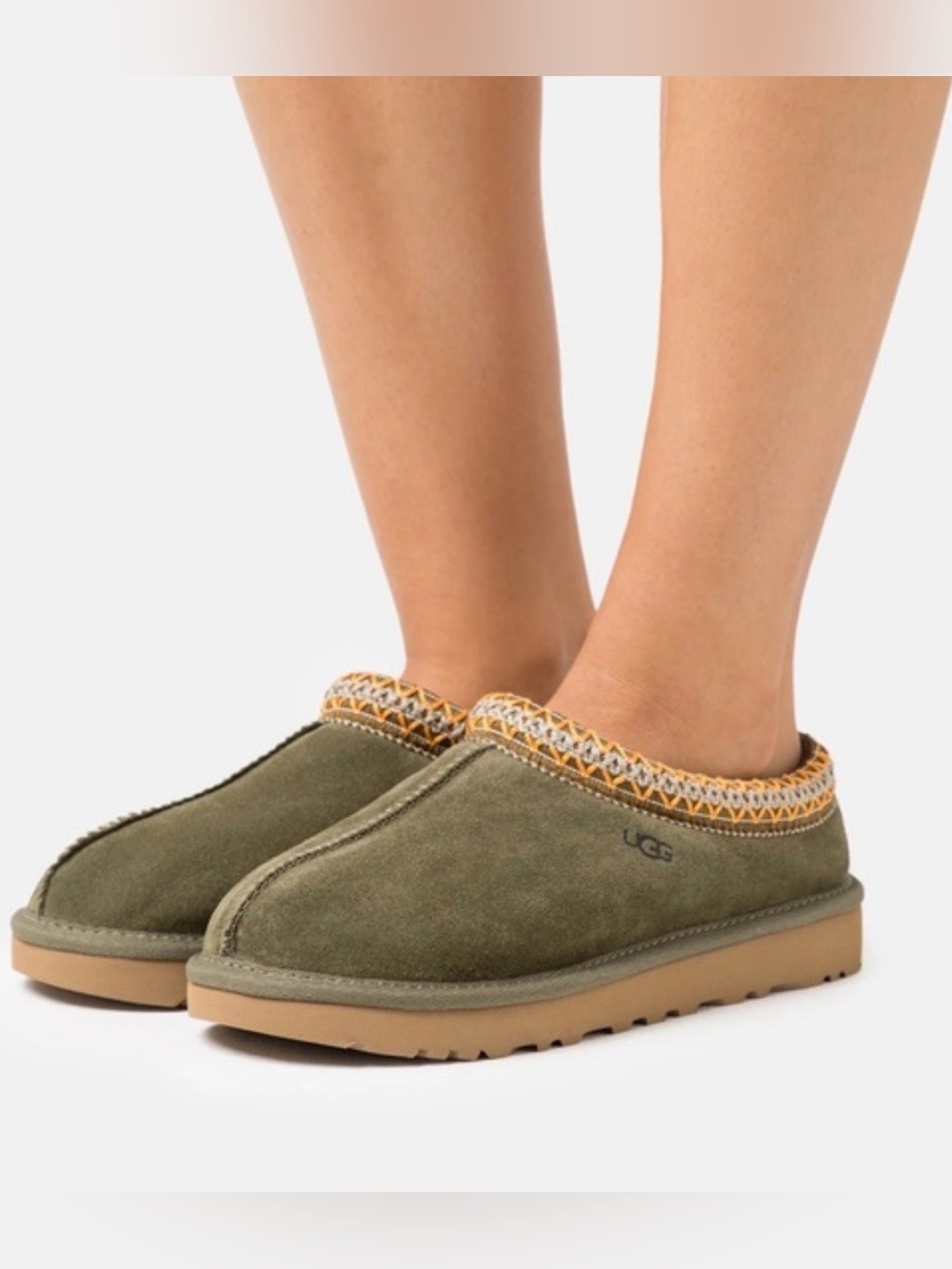 UGG Olive Green Suede Slip-On Slippers with Tan Sole